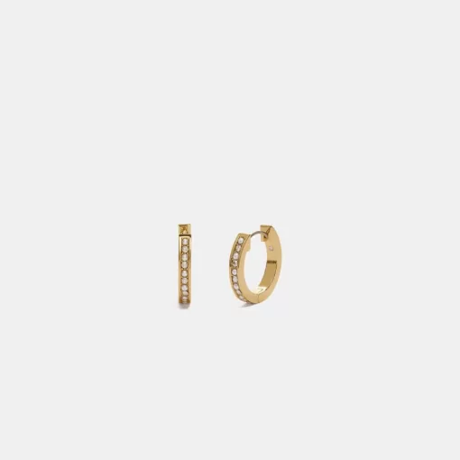 Coach Classic Crystal Pearl Huggie Earrings Jewelry Women Gold