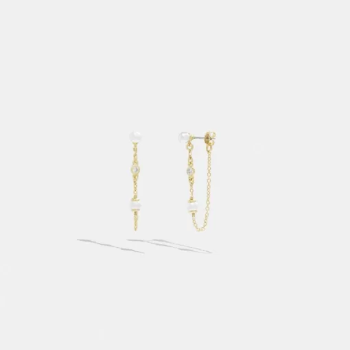 Coach Classic Pearl Chain Earrings Jewelry Women Gold