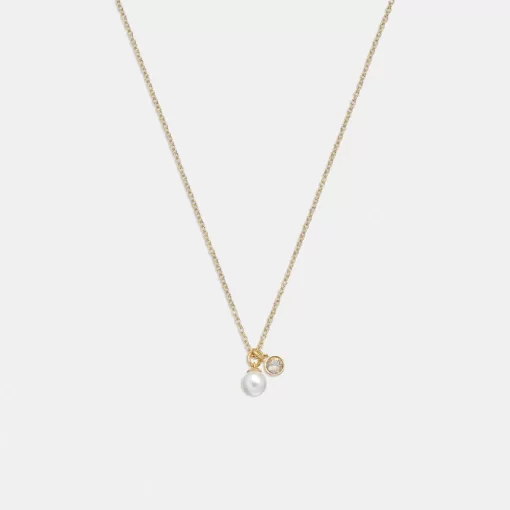 Coach Classic Pearl Pendant Necklace Jewelry Women Gold