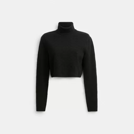 Coach Signature Knit Cropped Turtleneck Tops Women Black
