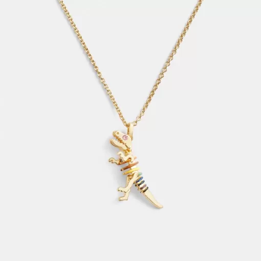Coach Skeletal Rexy Long Pendant Necklace Jewelry Women Gold Multicolor