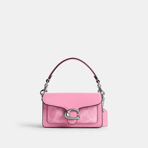 Coach Tabby Bag 12 In Signature Canvas Shoulder Bag Women Silver Pink